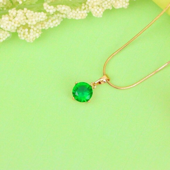 "Round Green Stone Pendant in Rose Gold Finish, XPPT1560 - Picture 12 of 14